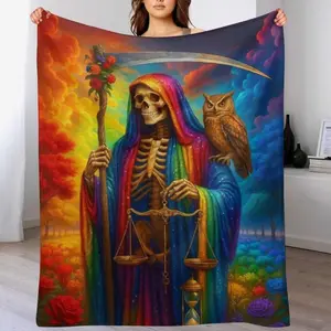 La Santa Muerte delas sieete potencias Flannel Blanket, Day of the Dead Art Print Pattern, Soft Cozy Lightweight Warm, Suitablefor Halloween Decor, Home Decor, Living Room,Bedroom, Sofa, Travel, Perfect Gift for Birthday,Anniversary, or Thanksgiving Day.