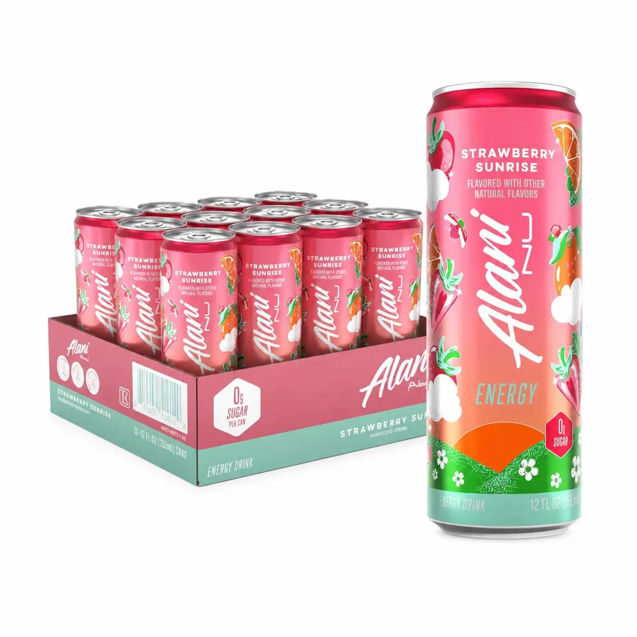 Alani Nu Sports & Energy Drink, Strawberry Sunrise Limited-Time Flavor, 12-Pack 12 fl oz Cans, 0 Sugar