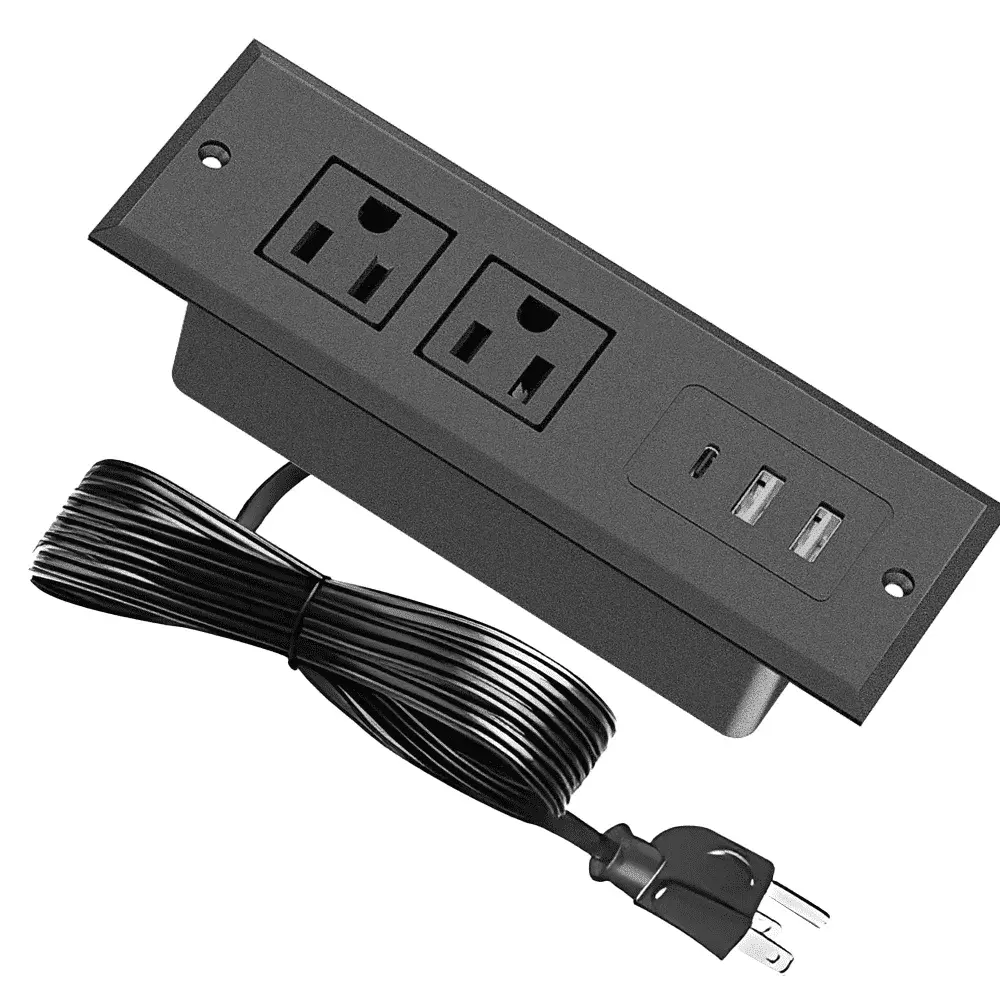 Recessed Desk Power Outlet with 2 AC Outlets USB C USB A Ports, Flush Mount Furniture Power Strip for Conference Table Kitchen Island Nightstand Office Desk