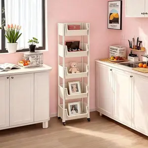 Mobile Storage Cart Five-Tier Wheeled Design Suitable For Living Room, Bedroom, And Kitchen Organizes Dorm Books And Stationery Multifunctional Storage Rack Available In Macaron Colors/White Practical Halloween/Christmas Decor Gift