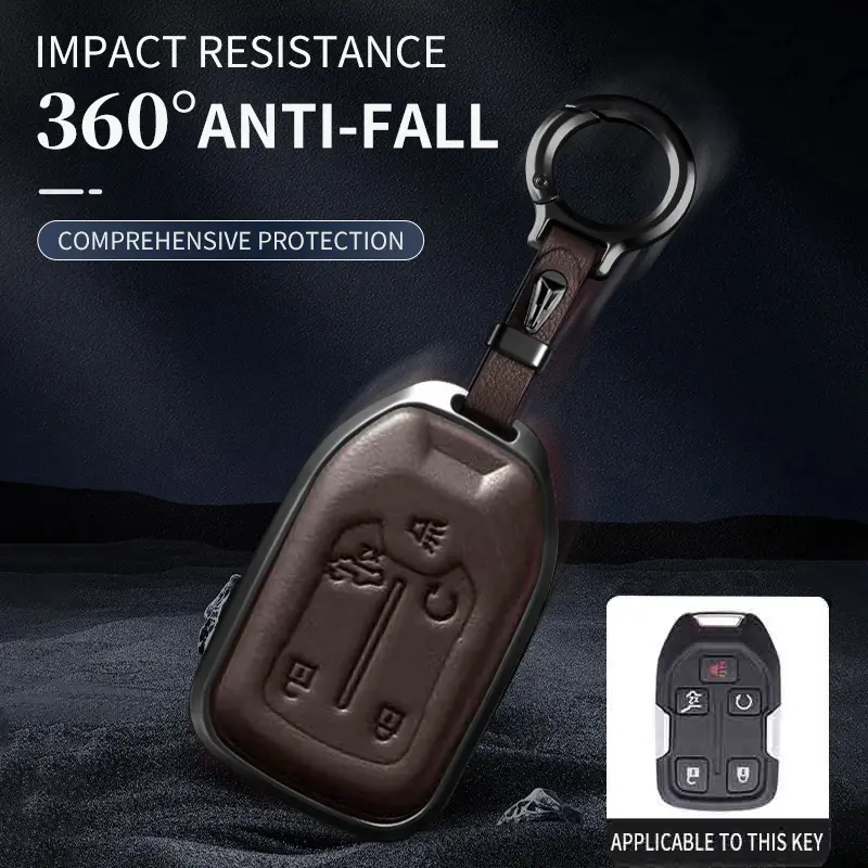 For Chevrolet Key Fob Cover Leather Car 2017-2021 Silverado Suburban Tahoe GMC Acadia Sierra Terrain Key Case Truck Accessories chevy 1500 accessories Car Key Protector