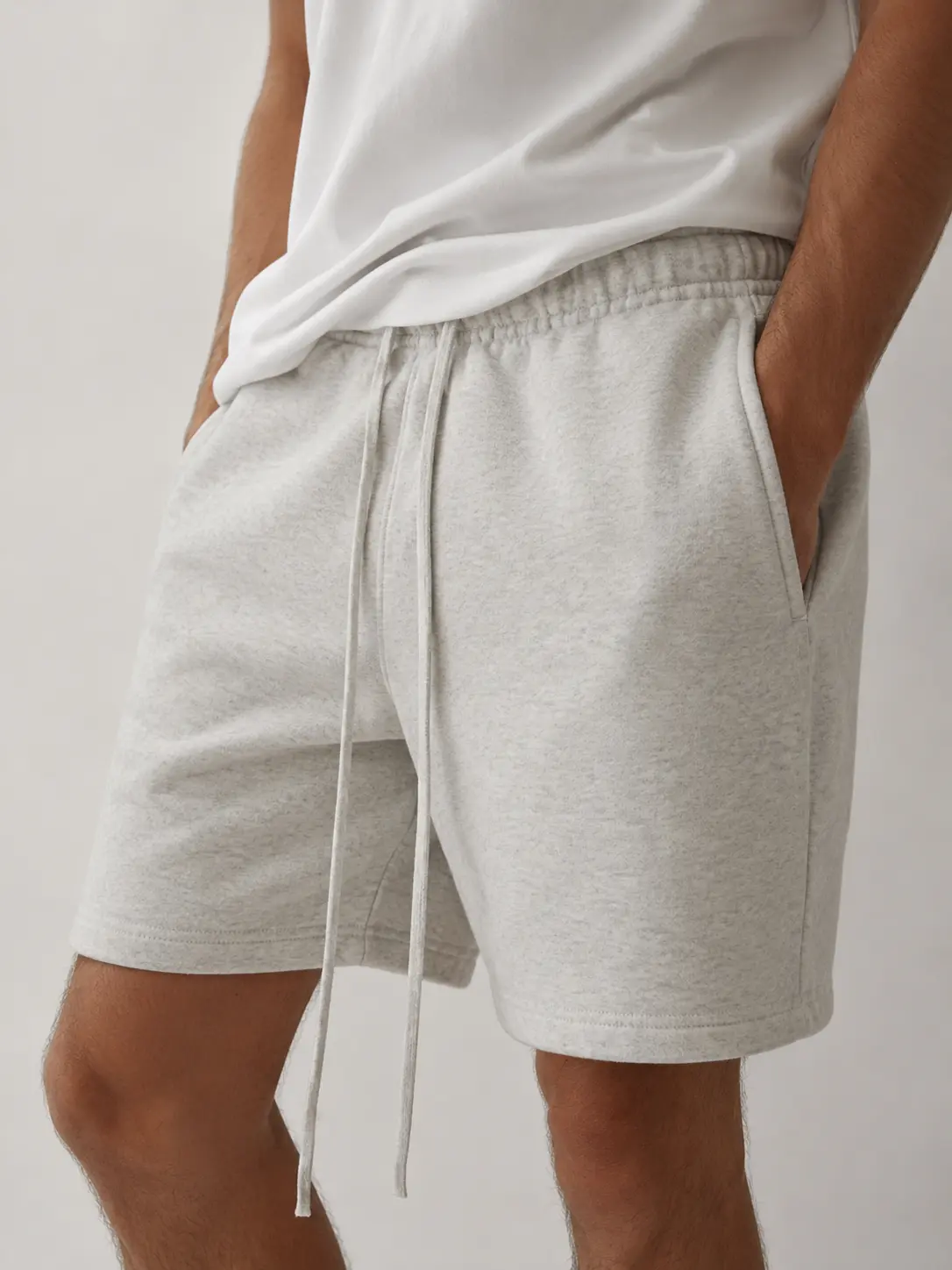 Plain Sporty Men's Shorts in Soft Cotton with Elastic Waist, Pockets, and Adjustable Drawstring, Above the Knee Jogger Menswear for Casual Workouts, Sporty Chic, Cold Wash