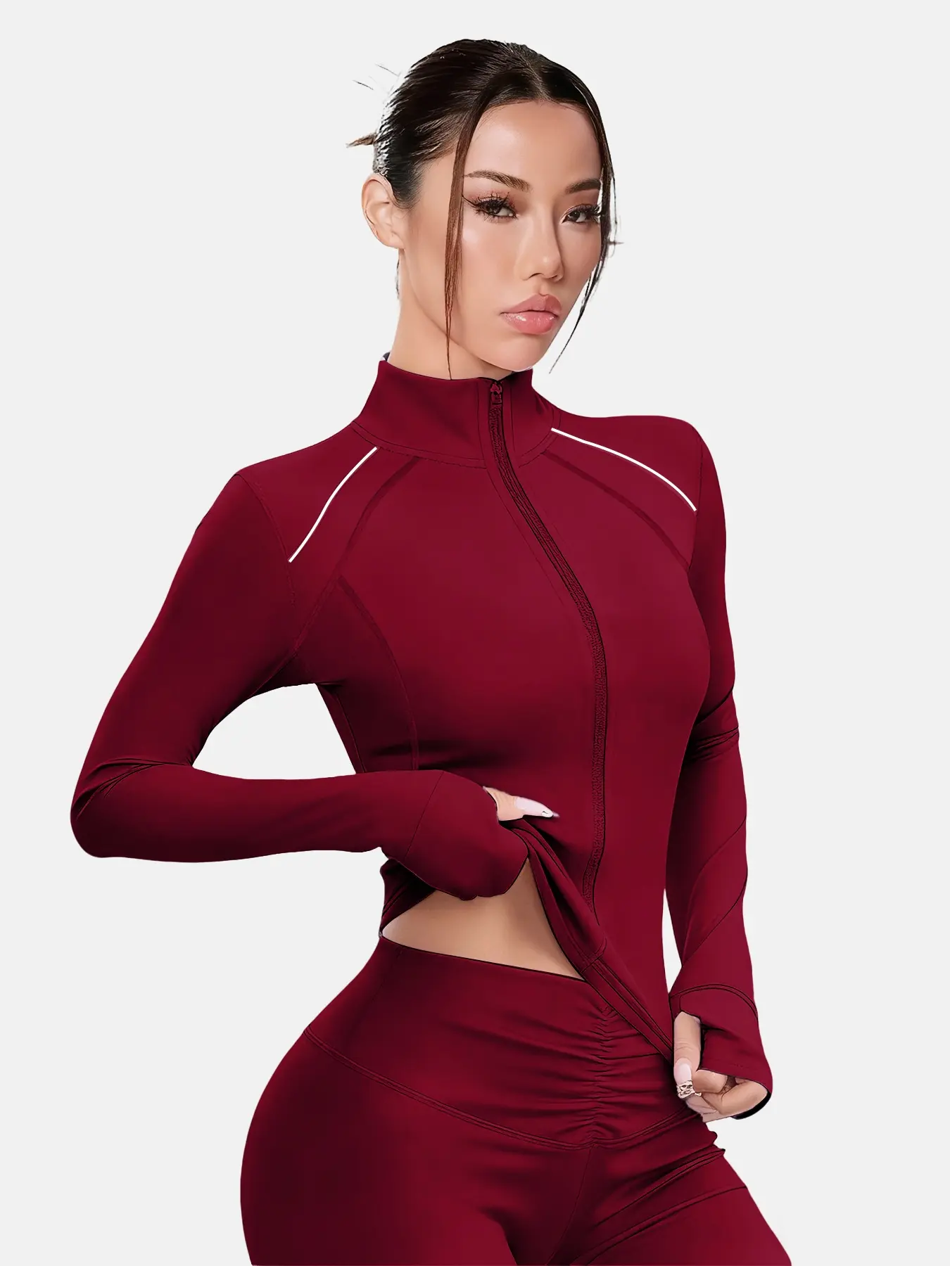 Women Zip Up Yoga Jacket Tummy Control Workout Jacket Slim Fit Gym Top Activewear Fitness Jacket Long Sleeve Sportswear Yoga Top Athletic Wear Workout Clothes for Women Gym Outfit Running Training Shirt Stretch Seamless Sculpt Body Shaping Jacket