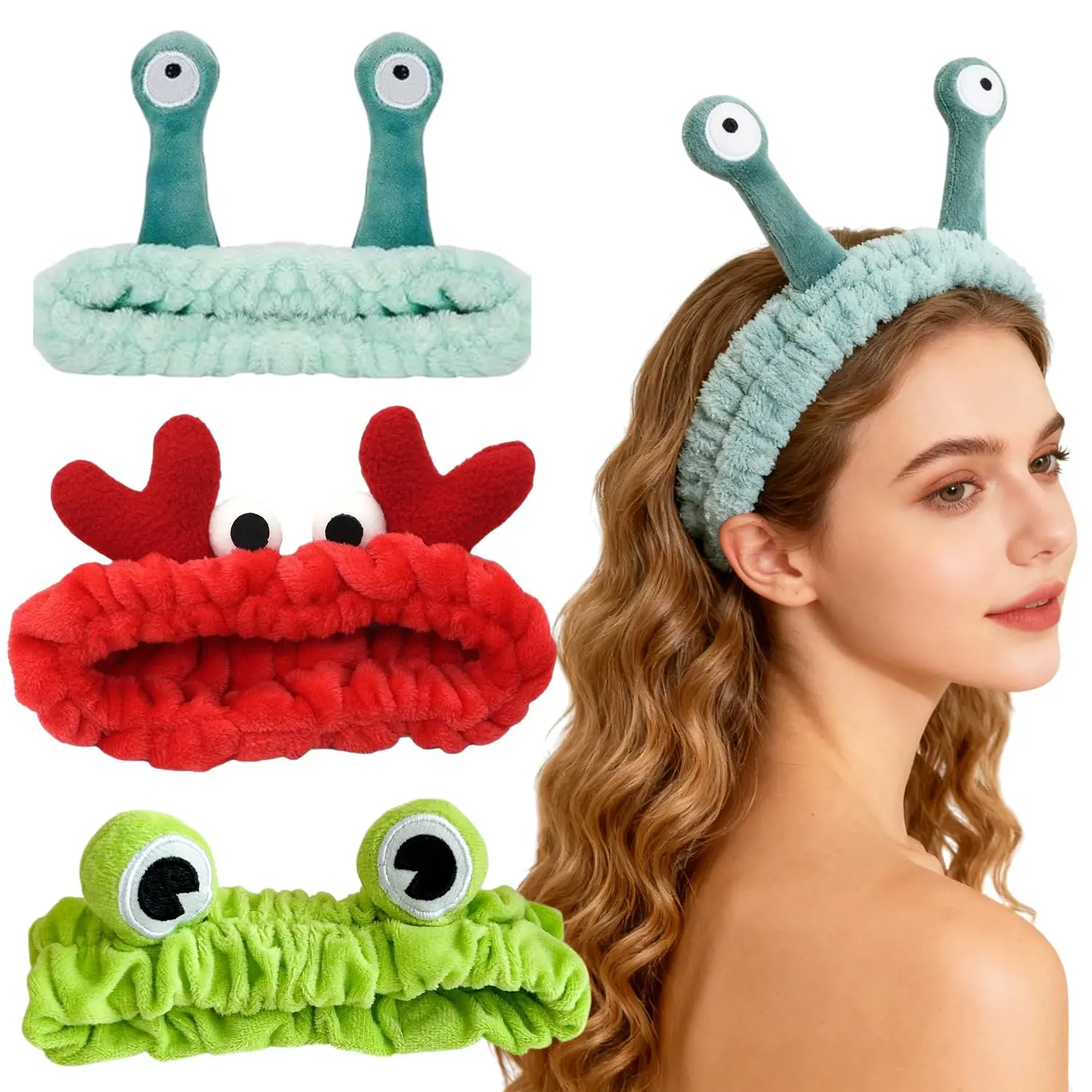 3 count  Headband Cute Hair Band for Washing  Women Microfiber Makeup Headbands with Snails Frog Crab Designs Coral Fleece  Wash Facial  Wraps Hair Lace for  Shower
