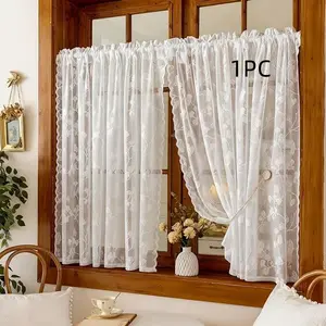 1pc French Lace Short Curtain Panel, Top Rod Pocket Hanging, Easy Install Curtain, Suitable for Living Room, Bedroom, Balcony, Kitchen, Shed, Window Decoration
