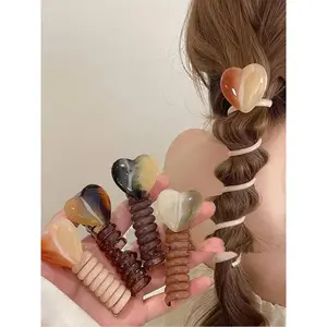 Cute heart-shaped design headband, elegant multi-color metal wire design ponytail clip, suitable for women and girls, fashionable full set hair accessory, suitable for daily decoration of ponytail hairstyle