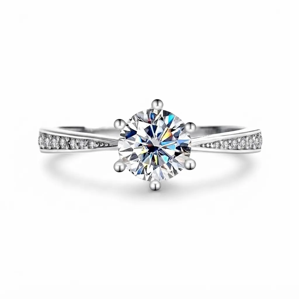(Queen 1/2/3CT) 925 Sterling Silver Synthetic Moissanite Engagement Ring,round cut moissanite ring, round brilliant moissanite ring, 925 sterling silver round ring, classic round engagement ring, round moissanite ring
