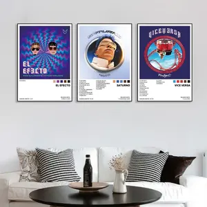 3-piece El Efecto/Saturno/VICE VERSA music canvas wall poster set, Wall Art Decor, hip-hop rap style, R&B and pop music album decoration, suitable for bedrooms, offices, living rooms, cafes, bars, dormitories, music lovers, frameless.