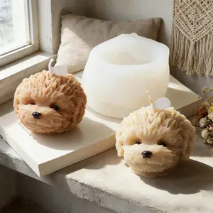 Cute 3D Teddy Dog Head Silicone Candle Mold, Kawaii Curly Dog Head Scented Mold DIY Aromatherapy Candle Soap Making Tool, Animal Puppy Face Craft Mould for Home Decor Soap Making Supplies, Candle Molds for Candle Making