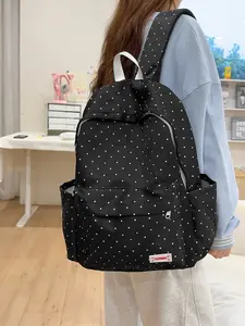 1pc  Portable backpack, large capacity women's backpack, zipper closure, polka dot, fashionable and versatile, suitable for travel, commuting, students, school, campus, portable women's backpack, Traveler Essentials Backpack