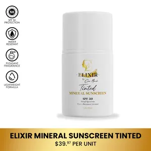 Coco March Elixir Mineral Sunscreen Tinted, Moisturizing Broad Spectrum Sunscreen SPF 50, Water Resistant UV Protection Non-Greasy Sunblock, 2.1 oz