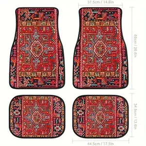 4 Universal Car Anti-Slip Floor Mats, Ethnic Retro Pattern, Car Accessories, Anti-Slip, Wear-Resistant Fiber, Dustproof Feature, Polyester Material, Easy To Clean, Car Interior Accessory, Accessories For Car