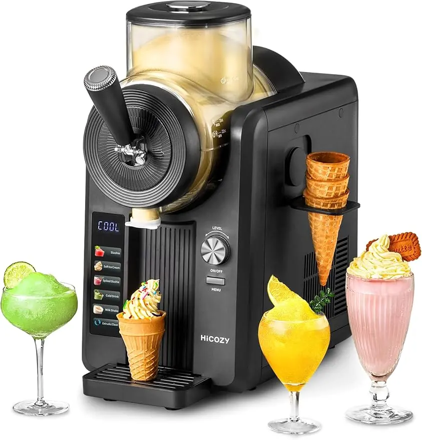 HiCOZY F3 Multi-Function Ice Cream & Slushie Maker Machine - No Ice Needed, Auto Cleaning, 5 Slushie Modes, Touchpad, Variable Speed DC, Advanced Control Algorithm, for Soft Serve, Frozen Drinks, Auger, Double-Layered Vessel