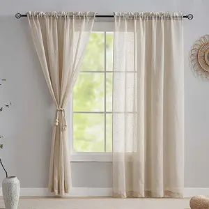 Japanese Style Cotton Linen Texture Light Fabric Window Curtain, Soft and Elegant Drapes, Door Curtain for Bedroom Living Room Balcony, Room Decor Curtain