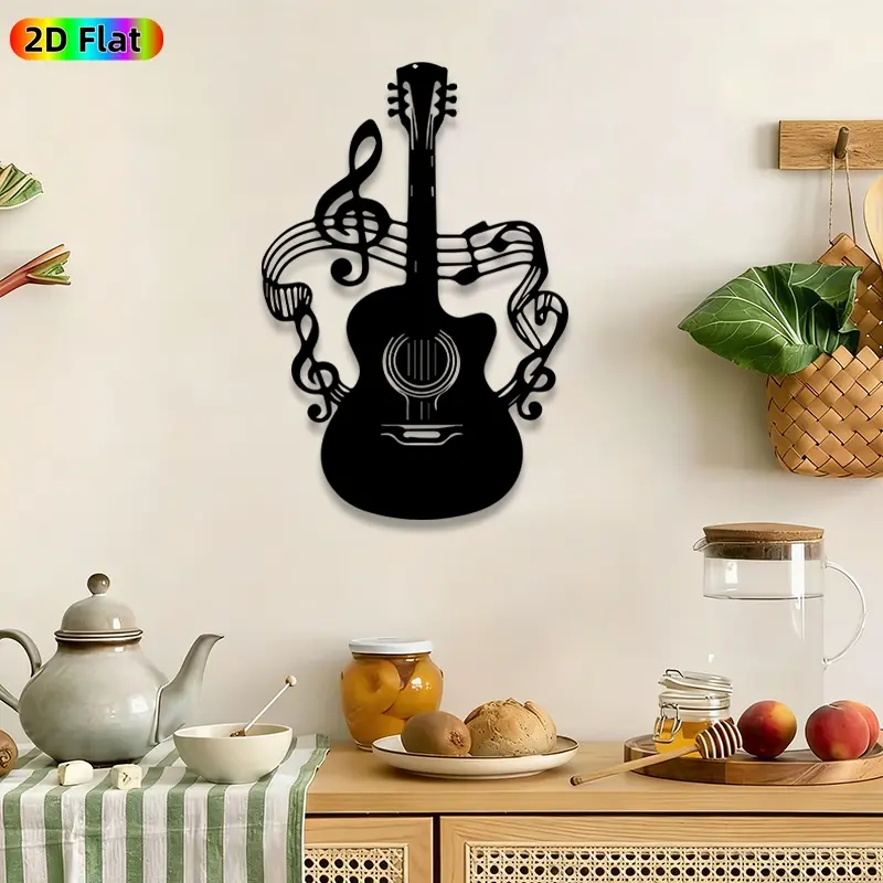 1pc Acoustic Guitar with Musical Notes Metal Wall Art, Guitar & Treble Clef wall Scupltures Mural, Intricate Craftsmanship, Perfect for Housewarming, Anniversary Decor, Perfect for Living Room Studio Coffee Shop Decor, Ideal Gift for Music Enthusiasts.