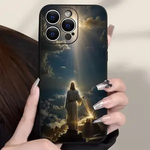 Phone case for iPhone 16 Pro Max 15 Plus 14 13 12 11 XR XS Faith Jesus Pattern Shockproof Silicone TPU Bumper Drop Protection Cover Gifts for women men girls boys