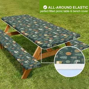 3pcs Camping Tablecloth and Chair Covers, Outdoor Picnic Table Set for 4ft 6ft 8ft Tables, Picnic Dining Table, Rectangular Tablecloth Only, No Furniture Included