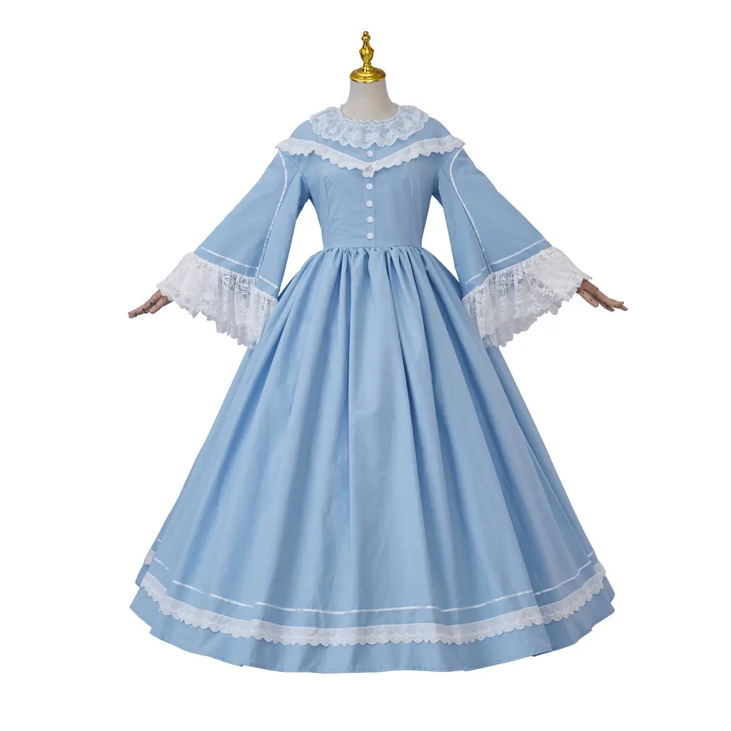 1860s Victorian Civil War Cosplay Costume Blue Dress Gown Women Theater Reenactment Dress Princess Evening Dress Gown