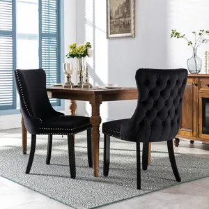 Velvet Dining Chairs Set of 2, Upholstered Wing-Back Dining Chair with Backstitching Nailhead Trim and Solid Wood Legs (2-Pcs Set)