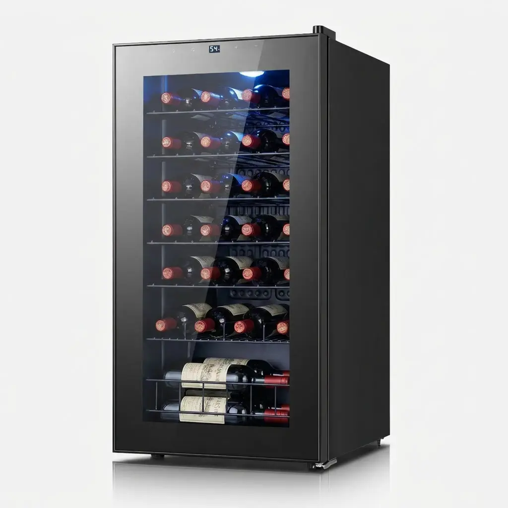 Yeego 28 Bottle Wine Fridge, Compressor Wine Cooler Refrigerator, 38-65℉ Freestanding Wine Cellar with Digital Temperature Control & Double-layer Glass Door & Soft LED for Home, Office, Bar