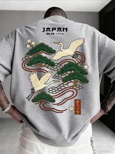 Men's Casual Streetwear Menswear Versatile Simple Traditional Japanese Cultural Aesthetics Graphic Print Fashion Short Sleeve Long T-Shirt