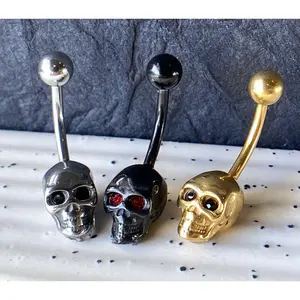 1pc Gem Eyes Skull Belly Ring Navel Naval Surgical Steel Piercing Body Jewelry