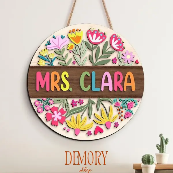 Custom 2-Layer Wooden Floral Teacher Door Hanger Classroom Decor, Personalized Wood Sign, Personalized Classroom Decor, School Welcome Sign, Appreciation Gift