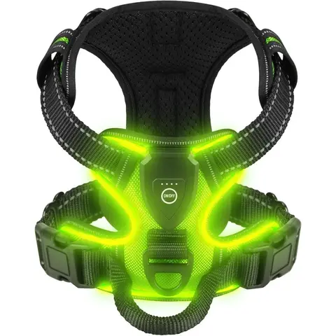 LED Glowing Luminous Dog Harness, Puppy Harness, Essential for Dog Walking Safety at Night, Three LED Light Modes, Rechargeable, Suitable for French Bulldogs & Puppies