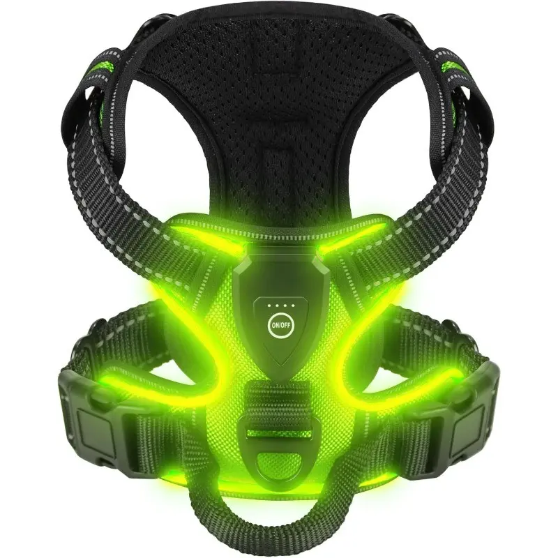 LED Glowing Luminous Dog Harness, Essential for Dog Walking Safety at Night, Three LED Light Modes, Rechargeable, Suitable for French Bulldogs & Puppies