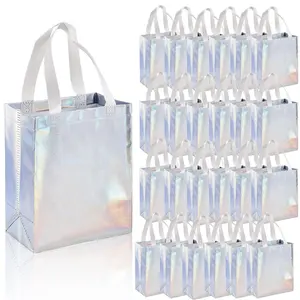 Glitter Non-woven Fabric Gift Bag, 40pcs/set Reusable Gift Bag with Handle, Fashionable Gift Wrapping Bag for Wedding, Birthday, Gift, Small Business, Snack Bag, Party Goodie Bags, Wedding Party Packaging