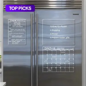 Clear Dry Erase Fridge Calendar Magnetic Board, 3pcs/set Reusable Weekly & Monthly & Blank Clear Planner with Sticky Dots, Office Stationery & Supplies