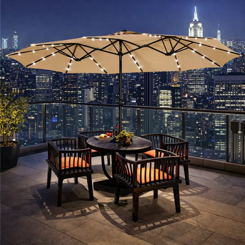 【Large Shade】Yaheetech 2026 Upgrade Large Double-Sided Rectangle Patio Umbrella (15/13/9ft) - 36 Solar LED Lights, Crank, UV Umbrella, Solar Illuminated Parasol for Garden, Pool