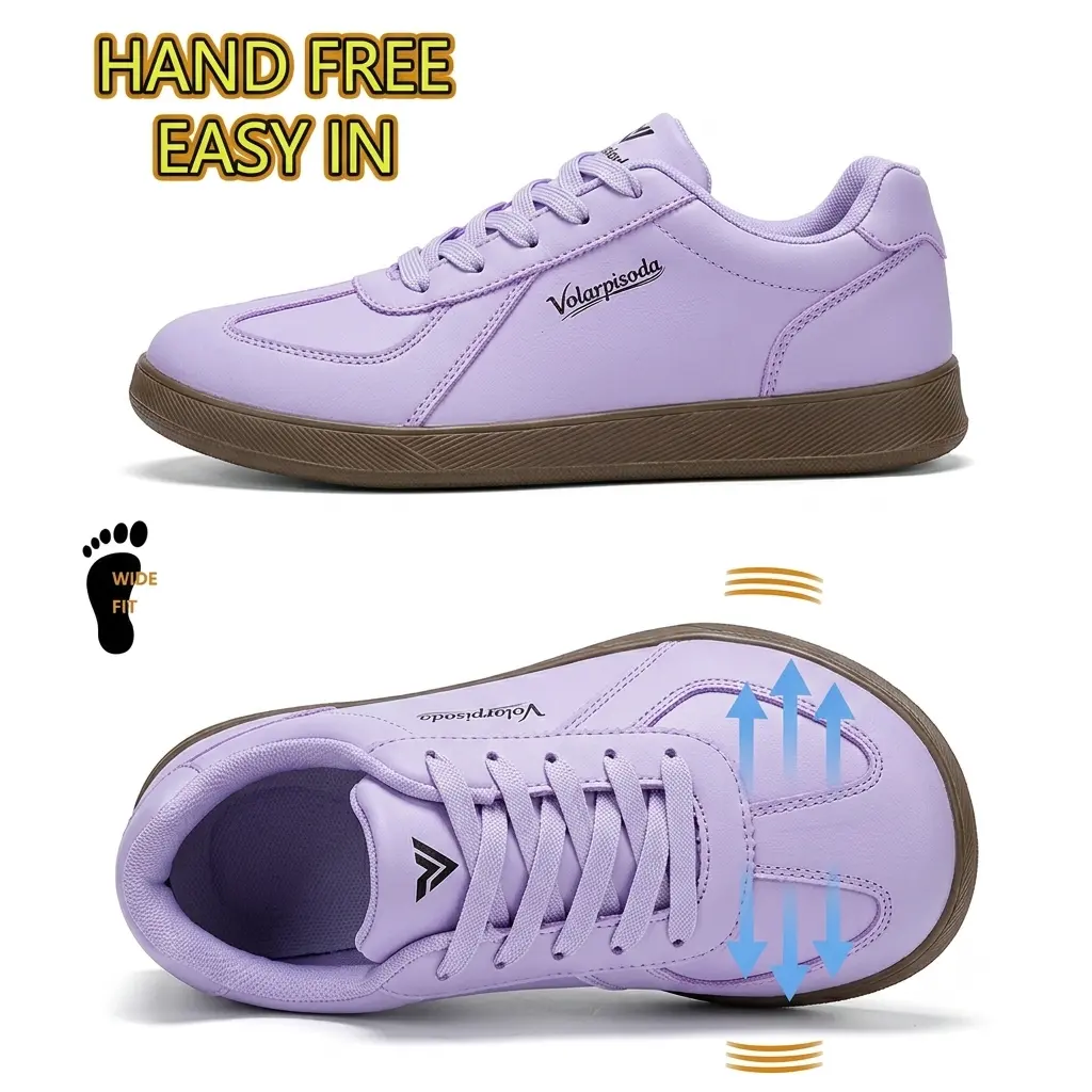 Women's Hands-Free Slip-On Sneakers, Casual PU Leather Aesthetic Shoes, Breathable Lightweight with Wide Fit for Daily Walks