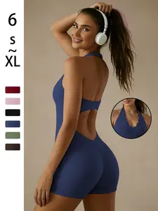 Women's Lace Patchwork Sleeveless Bodysuit, Slim-Fitting Elastic Yoga Jumpsuit, Sporty Casual Wear for Spring Summer