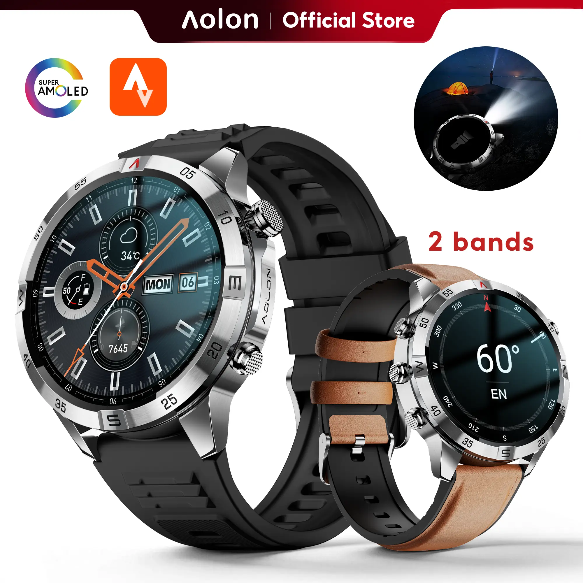 【Premium Business】Aolon GT6 Pro Smart Hiking Device: Rugged Outdoor Watch, 1.51" AMOLED, Bluetooth Calling, Fitness Tracker, 110+ Sports Modes, Fast Charging, 60-Day Battery, 1ATM & IP68, Great Gift for Men#travel essentials#back to school