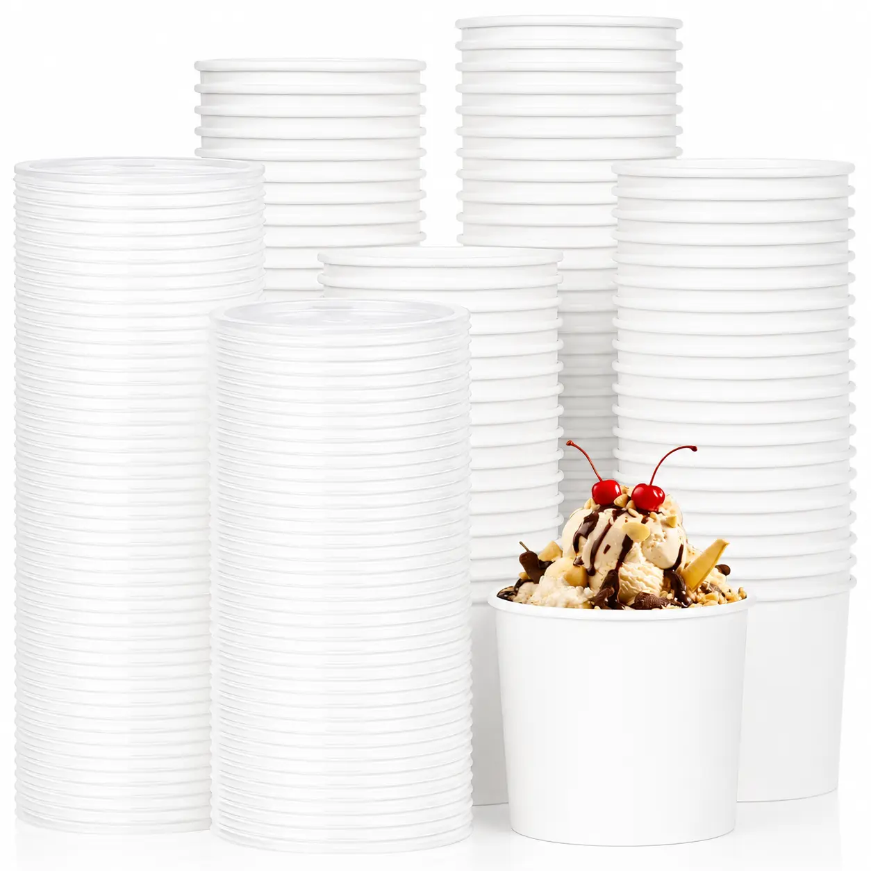 12 oz Paper Food Containers with Lids, 100 Sets | Heavy Duty White Soup Bowls for Hot & Cold Food, Ice Cream, Yogurt & Takeout