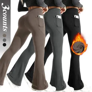 Women's Fleece-Lined Flare Pants – High Waist Butt-Lifting Yoga Pants with Two Pockets, Soft Warm Bottoms for Fall & Winter