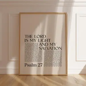Psalm 27 Scripture Bible Verse Print - Minimalist High-DPI Painting, Waterproof Framed Christian Home Decor, Room Wall Art, Faith Gift for Him/Her with Protective Box