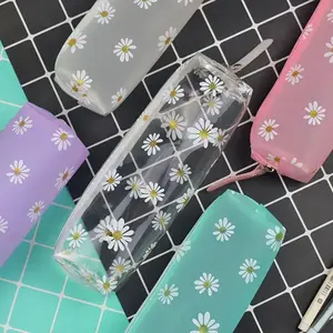 1Pc Kawaii Transparent Pencil Case Daisy Gift Estuches School Pencil Box Pencilcase Pencil Bag School Supplies Stationery