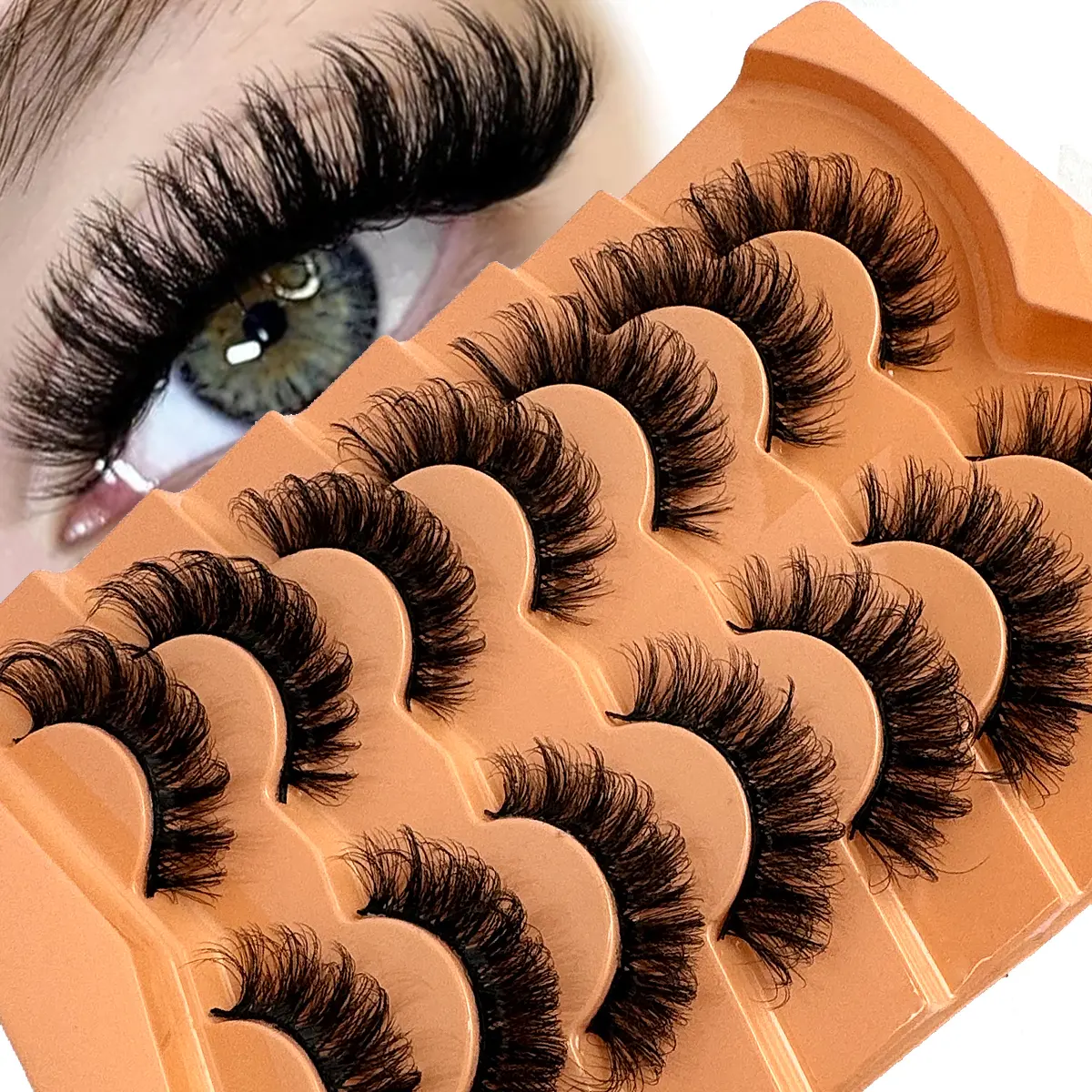 UMIRYAO Faux Mink Lash Strips, 7 Pairs of Fluffy DD Curl Eyelashes with Russian Volume for a Fox Eye Makeup Look, Beginner-Friendly, Nature, Polyester, Make Up, Fakemink, Adults, 0.07 Mm, Cosmetic, Pack, Beauty Products, Dramatic Lashes, False Eyelashes &