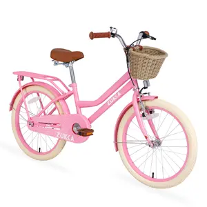 20-in Girls' Steel Frame Child Powered Pedal Powered Bike (Ages 7-10) - Single-Speed, Front V-Brake, Rear Coaster Brake, Height-Adjustable Seat, Low Frame Design, Bike Rack Basket, Pavement-Ready for City Cycling, Child Powered Bikes