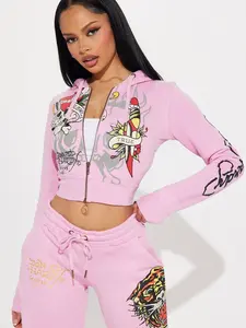 Ed Hardy Tiger Roar Zip Up Hoodie - Pink Z