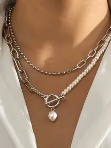 Elegant Chain Necklace, Dainty Pearl Necklace, Vintage Style Personalized Pearl Buckle Pendant, Fashion Jewelry Accessory for Women & Girls