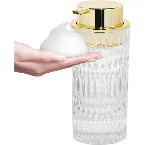 Foaming Soap Dispenser, Glass  Hand Soap Dispenser for Bathroom and Kitchen Decor, 14 Oz Refillable Foaming Pump Bottle Container with  Pump, Clear