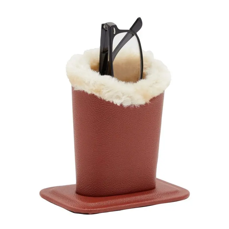 Eyeglasses Holder with Soft Furry Lining and Fixed Base, Durable Glasses Stand Case Vegan Leather Exterior, Portable Sunglasses Organizer