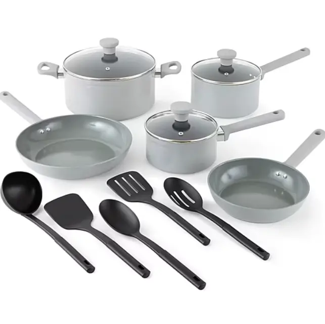 Cooks 13-Piece Ceramic Nonstick Cookware Set, Complete Pots and Pans Set, Easy Clean Ceramic Coating, Kitchen Cooking Essentials, Fry Pan, Saucepan, Stockpot and More, Durable Cookware Set for Everyday Cooking, Home Kitchen