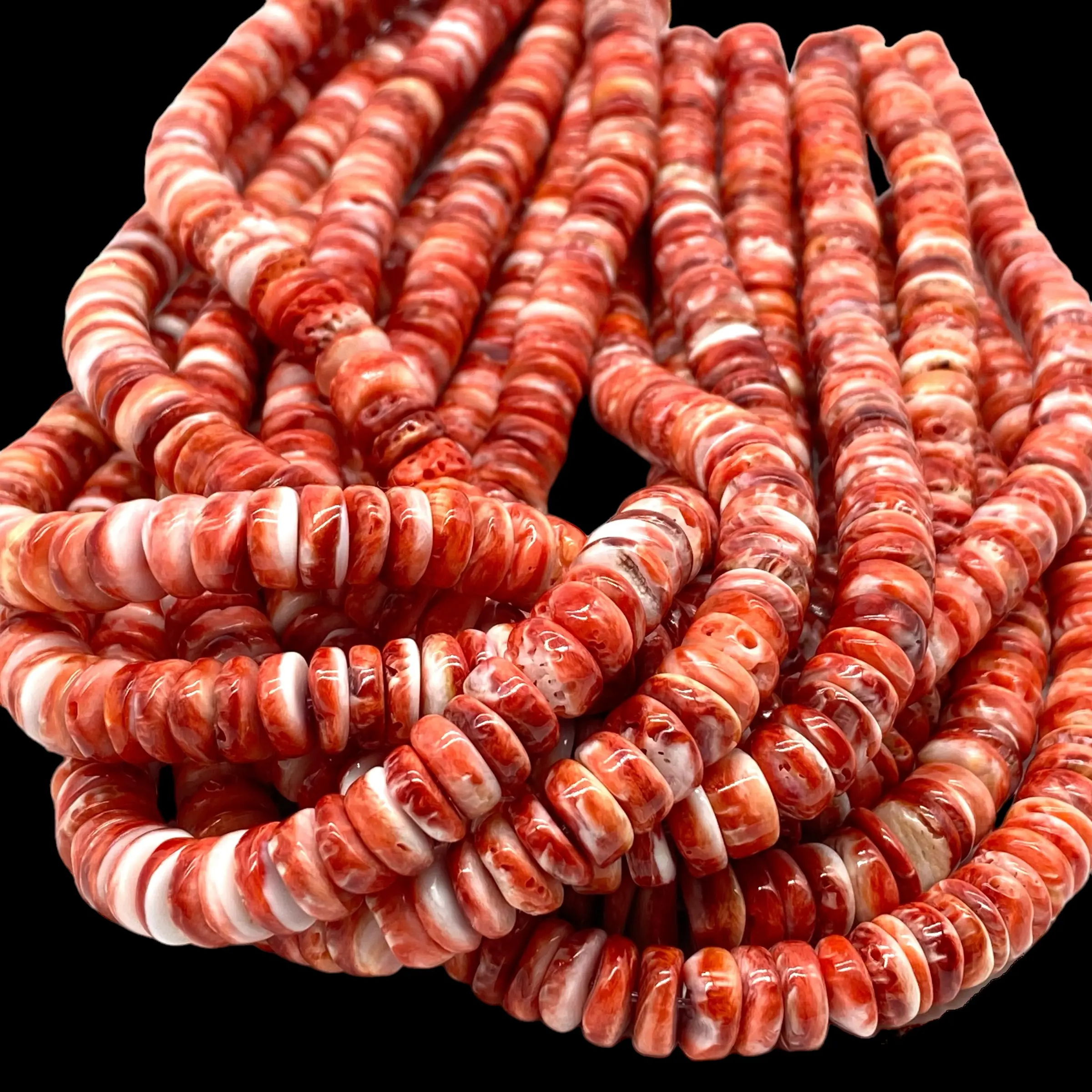 Red Spiny Oyster Shell Beads From Mexico (Gem Quality - Minimal White - Grade AAA) Native American Style - Organic Thickness - Free Form Rondelle Heishi