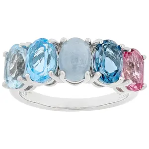 JTV Blue Dreamy Aquamarine Rhodium Over Sterling Silver Ring 3.20ctw