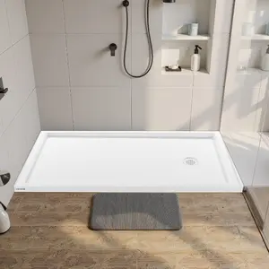 summervibes VEVOR Shower Pan, 60 Lx 32 W Single Threshold Shower Base, Rectangle Acrylic PVC Showering Base in White, Slip-Resistant Showering Pan Bases with Drain Cover for Bathroom, Right Drain Location