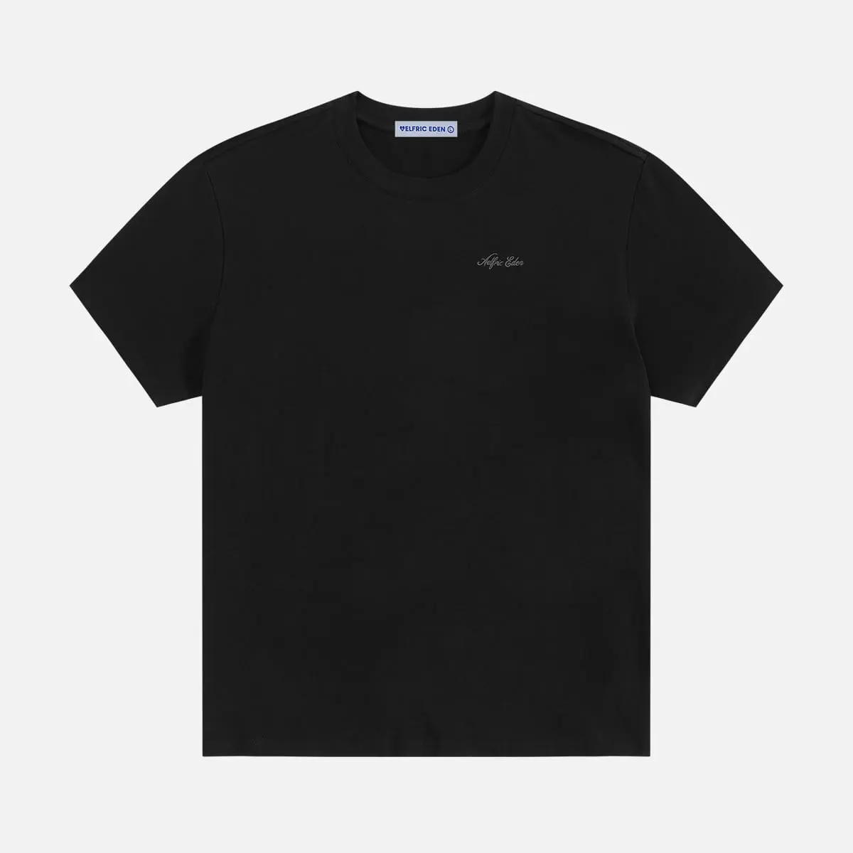 Aelfric Eden Mini Script Embroidered Basic Tee Oversized Dropped Shoulder Fit Chest Mini Script Embroidery Heavyweight Cotton Fabric Classic Crew Neck Minimalist Streetwear Unisex Top